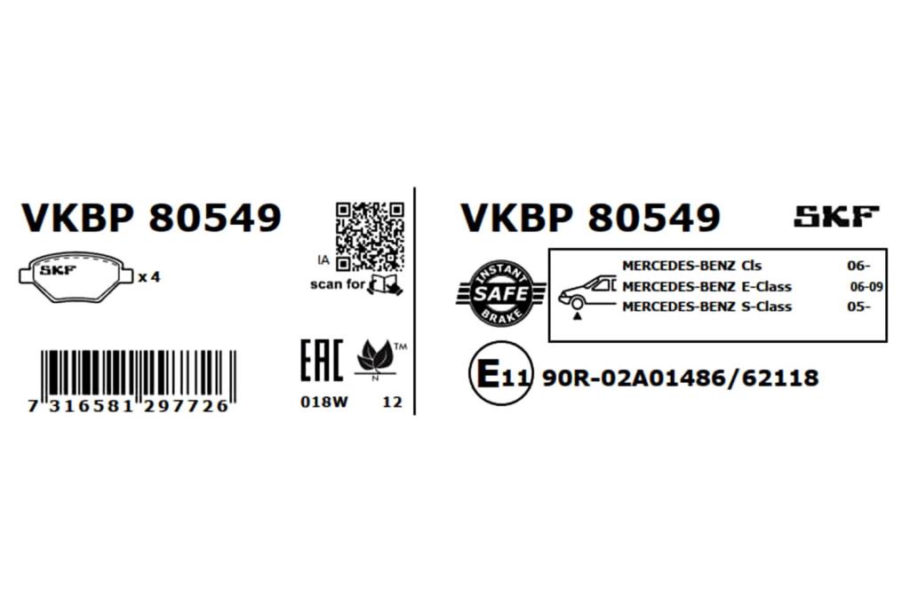 Jogo de 4 pastilhas de travão SKF ref. VKBP 80549